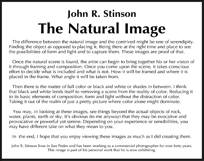 Artist's statement for John Stinson's exhibition at the San Pedro Visitor Center
